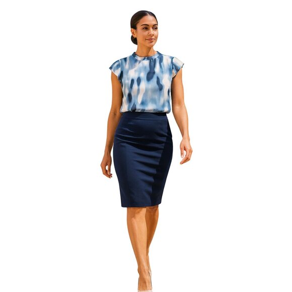 ✨Calvin Klein Abstract Blue Blouse – Size L – EUC - Picture 1 of 5